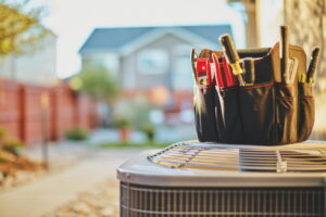 a-set-of-tools-sitting-on-top-of-an-outdoor-AC-unit