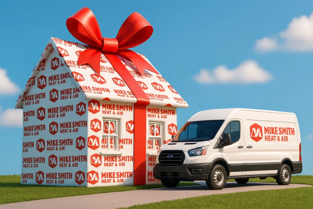 A house wrapped as a gift